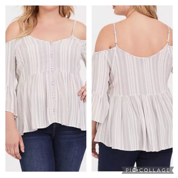 torrid Tops - EUC Torrid Babydoll Rayon Crepe Cold Shoulder Top in Multi Stripe